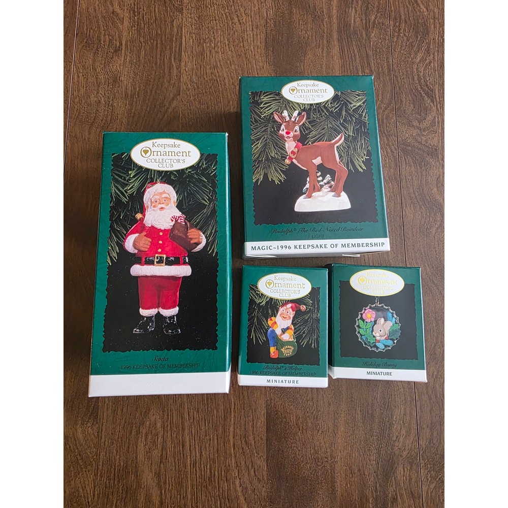 Hallmark Keepsake Ornament 1996 Collector's Club Set Rudolph Santa Elf Bunny